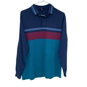 Vintage 90s Colorful Chesterfield Colorblock Striped Long‎ Sleeve Polo Shirt
